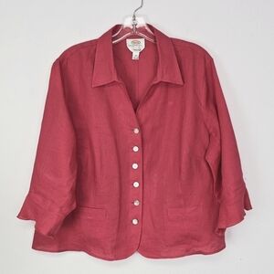 Talbots Blouse/Jacket Irish Linen Bright Pink Ruffle Hem Sleeves 18WP Coastal